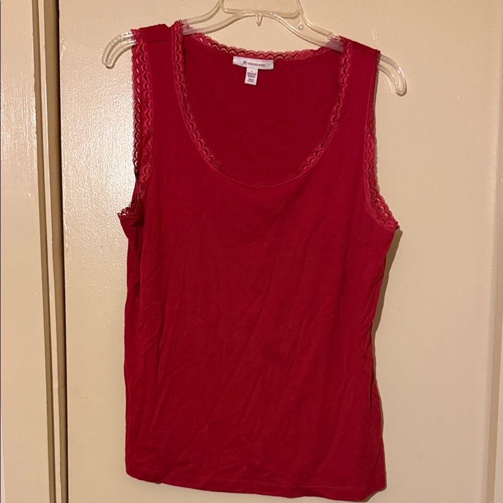 JM Collection Red Lace Accent Tank Top